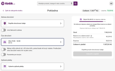 Online pokladna na e-shopu Košík.cz