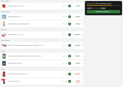 Objednávka na e-shopu Rohlík.cz