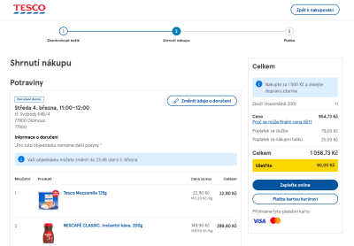 Objednávka na e-shopu iTesco.cz