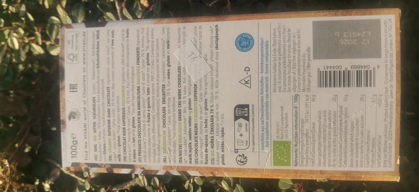 Složení hořké čokolády