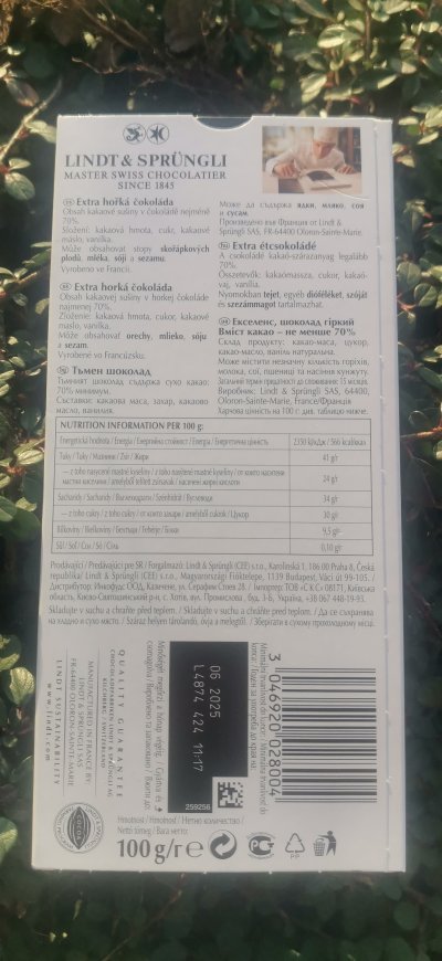 Složení hořké čokolády