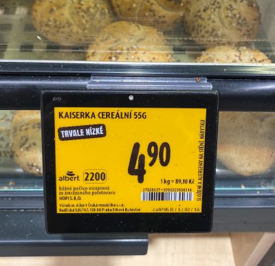 Štítek s označením pečiva a cenou