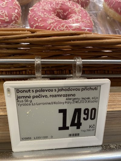 Štítek s označením pečiva a cenou