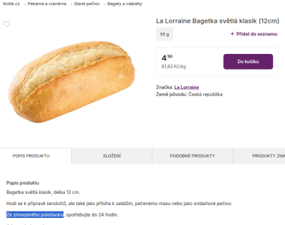 Světlá bagetka na e-shopu