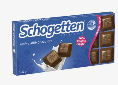 Mléčná čokoláda v produktovém obalu