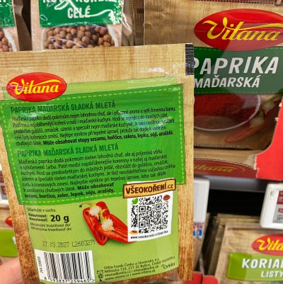 Zadní strana obalu mleté papriky
