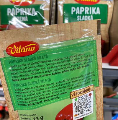 Zadní strana obalu mleté papriky
