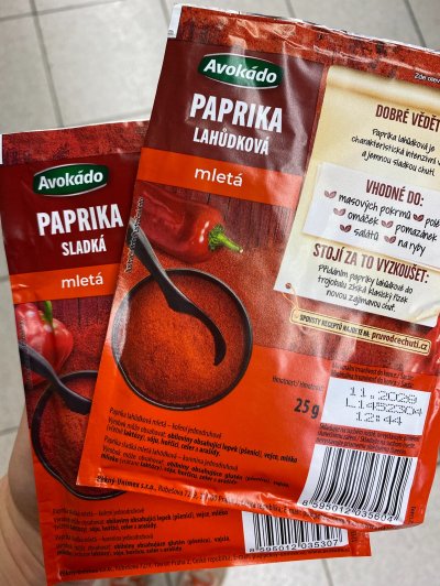 Zadní strana obalu mleté papriky