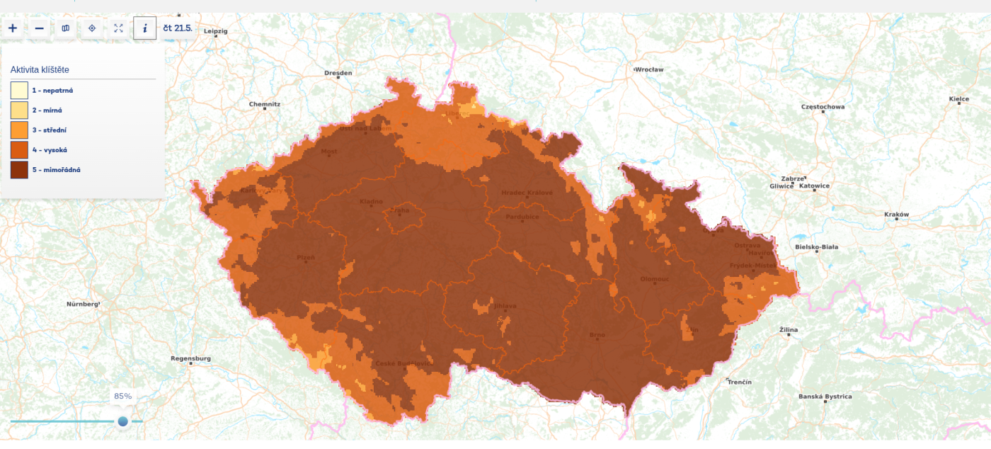 Mapa aktivity klíšťat