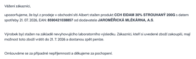Oznámení o stažení sýru eidam v Albertu