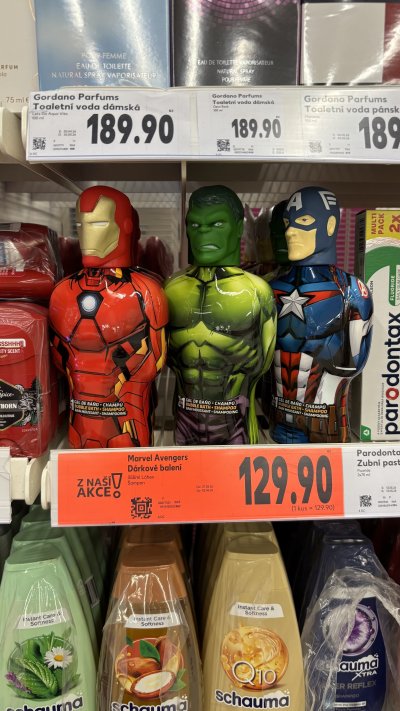 Kaufland nabízí dárkové balení dětských šamponů v tvaru hrdinů Avengers