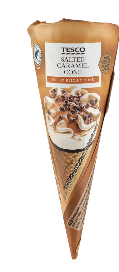 Tesco Mražený krém slaný karamel v oplatkovém kornoutu 120ml