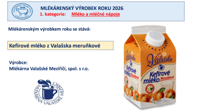 Mlékárenský výrobek roku 2026: Kefírové mléko z Valašska meruňkové