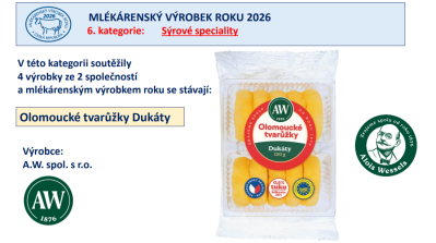 Mlékárenský výrobek roku 2026: Olomoucké tvarůžky Dukáty