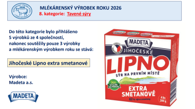 Mlékárenský výrobek roku 2026: Jihočeské Lipno extra smetanové