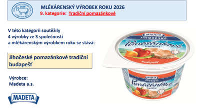 Mlékárenský výrobek roku 2026: Jihočeské pomazánkové tradiční budapešť