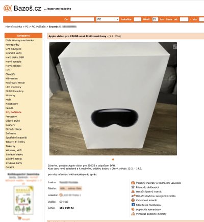 Inzerát na brýle Apple Vision Pro
