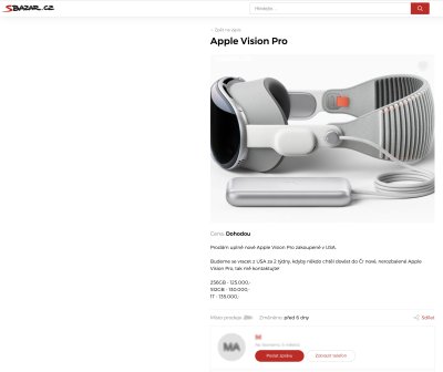 Inzerát na brýle Apple Vision Pro