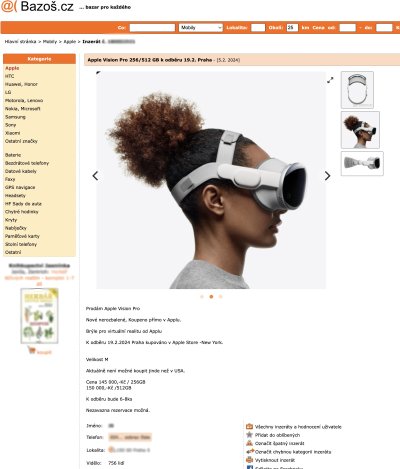 Inzerát na brýle Apple Vision Pro