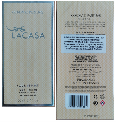 Toaletní voda LACASA, GORDANO PARFUMS, POUR FEMME EAU DE TOILETTE