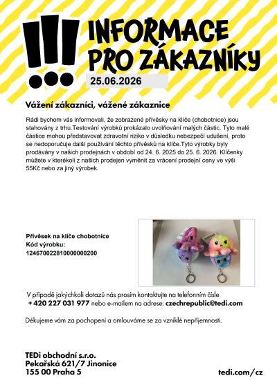 Oznámení o stažení klíčenek z TEDi