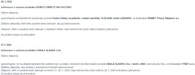 Informační leták ke stažení výrobků z prodejen Albert