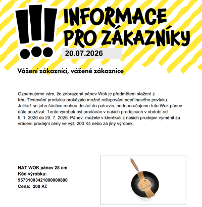 Oznámení o stažení rukavice z TEDi