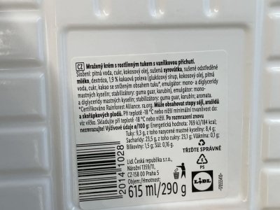 Etiketa na obalu vanilkové zmrzliny
