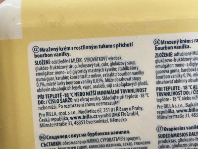 Etiketa na obalu vanilkové zmrzliny