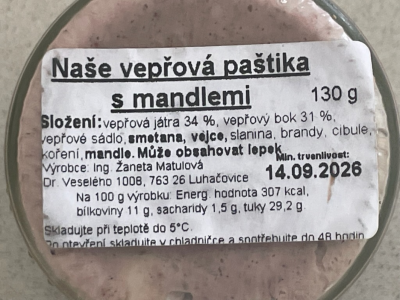Etiketa kontaminované paštiky