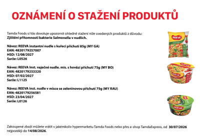 Oznámení o stažení polévek Reeva