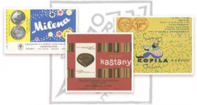 Retro obaly čokoládových tyčinek Kofila, Milena a Kaštany