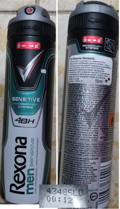 Pánský antiperspirant Rexona men sensitive, ANTI-PERSPIRANT/ANTI-TRANSPIRANT, MOTIONSENSE SYSTEM