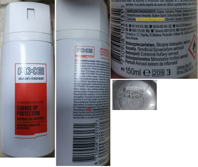 Antiperspirant AXE ADRENALINE, CHARGE UP PROTECTION, 48HR ANTI-PERSPIRANT