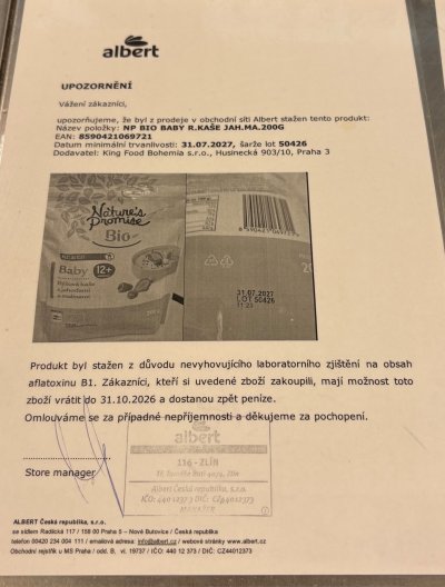 Oznámení o stažení kaše