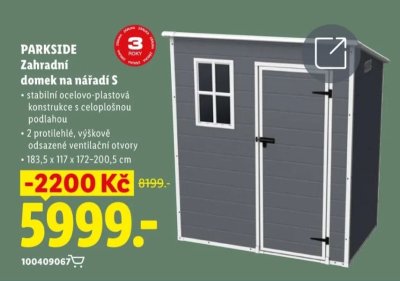 Zahradní domek na nářadí v akčním letáku