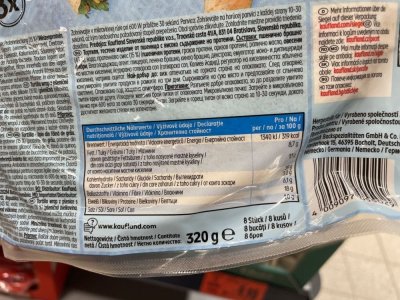 zadní strana obalu tortill