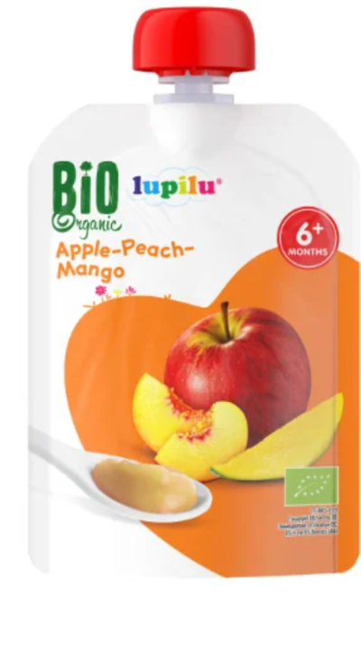 Lupilu Bio ovocná přesnídávka jablko–broskev–mango, 100 g
