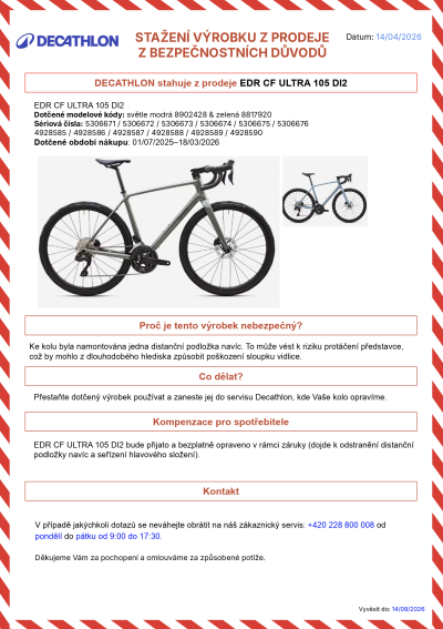 Varování před možnou závadou na elektrokole z Decathlonu