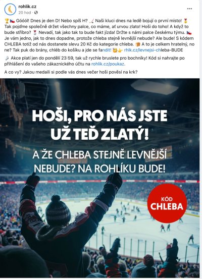 Facebookový post Rohlík