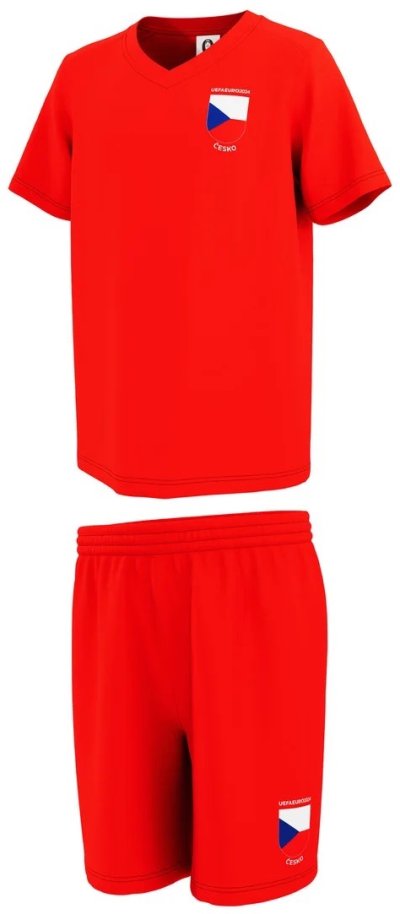 Červený fotbalový dres složený z trička a kraťas