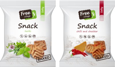 Dva bílé sáčky s bezlepkovými snacky