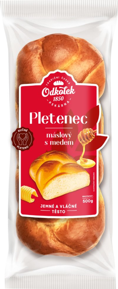 Pletenec v průhledném obalu s červenou etiketou