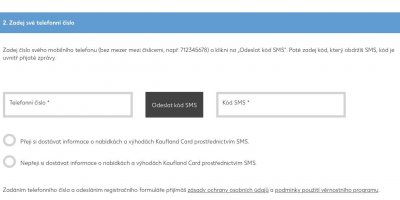 Formulář pro registraci do Kaufland Card