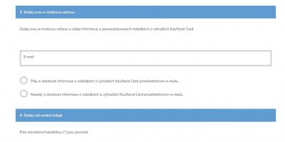 Formulář pro registraci do Kaufland Card