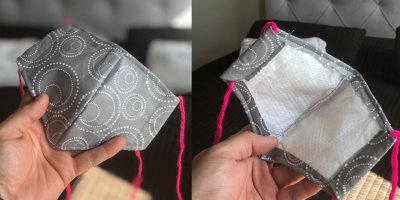 Ručně šitá rouška s všitým filtrem z vysavače 