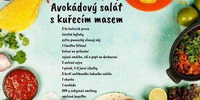 Ingredience pro avokádový salát s kuřecím masem 