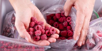 Mražené maliny v dlani