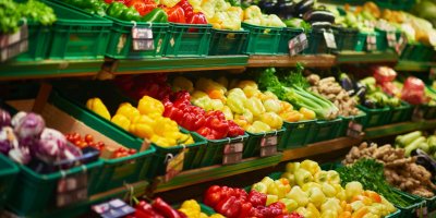 Regál se zeleninou v supermarketu 