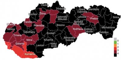 Obrázek mapy Slovenska s covid automatem 